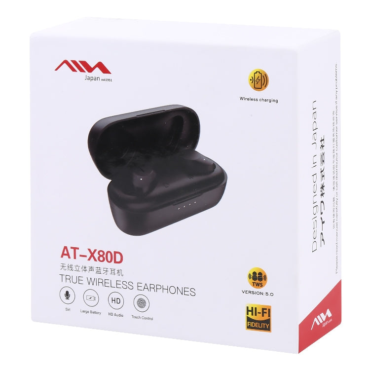 AIN AT-X80D TWS FRECUENCIA COMPLETA MOVIMIENTO HIFI HIFI IN-EUR Auricular Bluetooth con caja de Carga soporte de Carga Inalámbrica y asistente de voz (Negro)