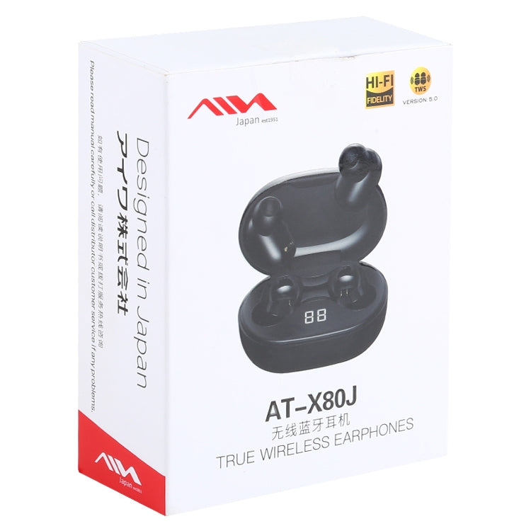 AIN AT-X80J Auriculares Bluetooth de reducción de ruido de llamada Inteligente con caja de Carga y Pantalla Digital de batería soporte Touch Voice Assistant Conexión automática (Negro)