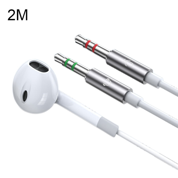 Langsdom V6 3.5mm Dual Plug Earphone with Microphone length: 2m (White)