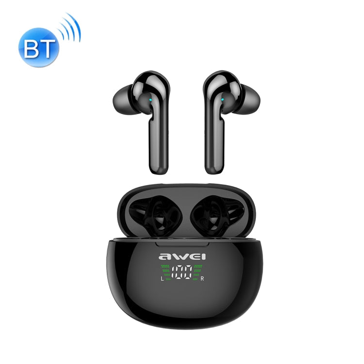 Awei T15P Bluetooth V5.0 Ture LED Display Casque de sport sans fil avec étui de chargement (Noir)