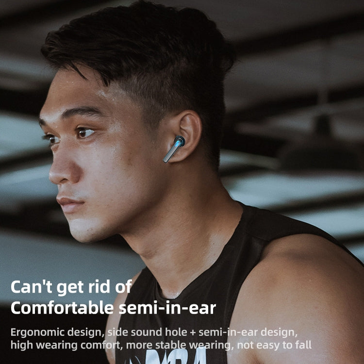 Auricular Bluetooth BQ02 TWS SEMI-IN-EAR con la caja de Carga y la luz indicadora admite llamadas HD y asistente de voz Inteligente (Azul)