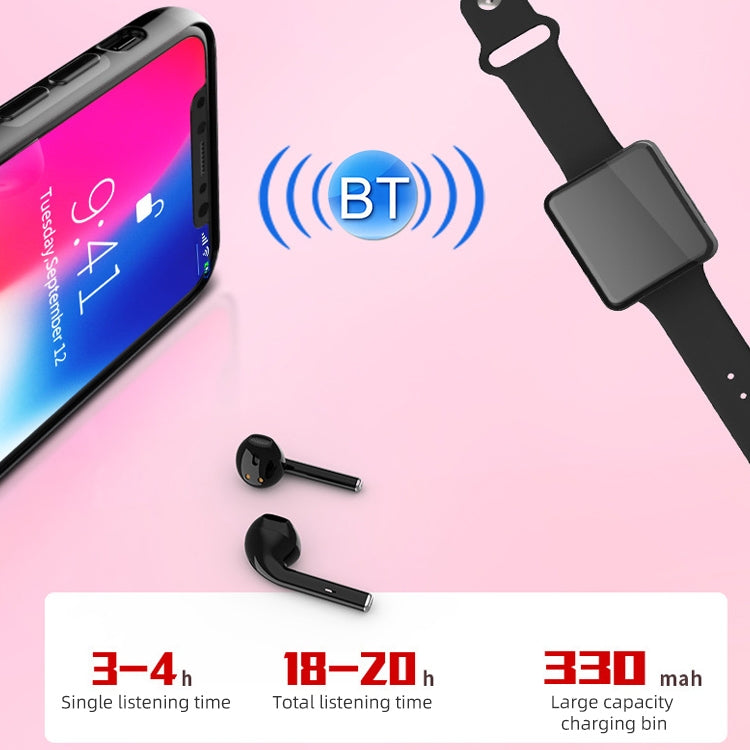 U5 TWS Wats Style Wireless Sports Bluetooth Earphone with Charging Box Support Touch and TF Card (Black)