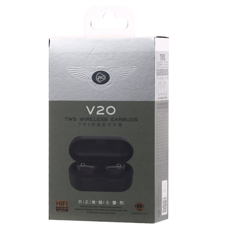 WK V20 TWS Bluetooth 5.0 Écouteur Bluetooth sans fil avec appels de prise en charge de la boîte de charge (Noir)