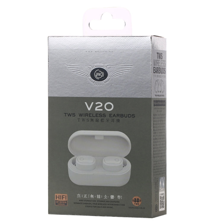 WK V20 TWS Bluetooth 5.0 Écouteur Bluetooth sans fil avec appels de prise en charge de la boîte de charge (Blanc)