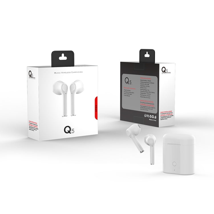 TWS-Q5 STEREO VERDADERO FERIAL Bluetooth con caja de Carga (Blanco)