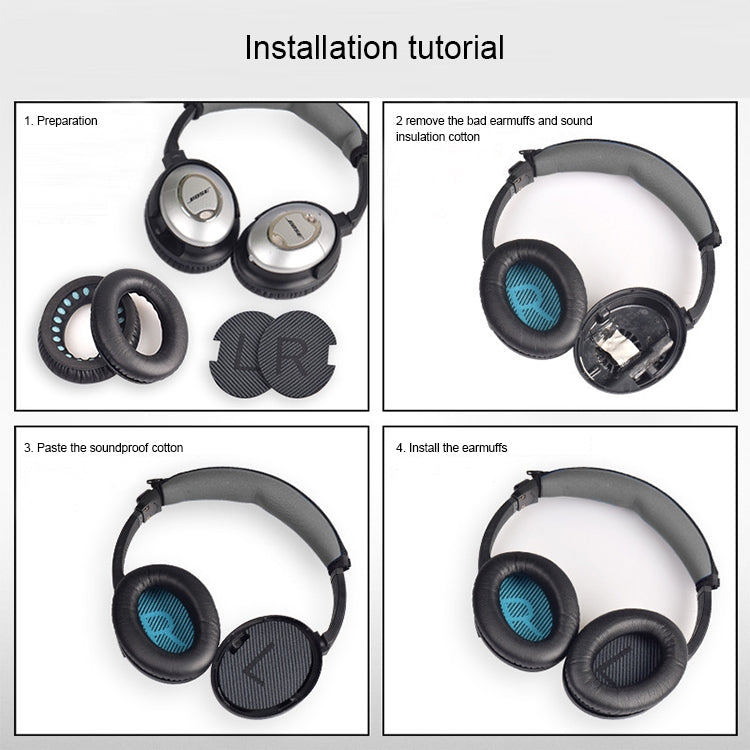 LR Cotton Soft Earmuff Headphone Cover for BOSE QC2 / QC15 / AE2 / QC25 / QC35 (Black Grey)