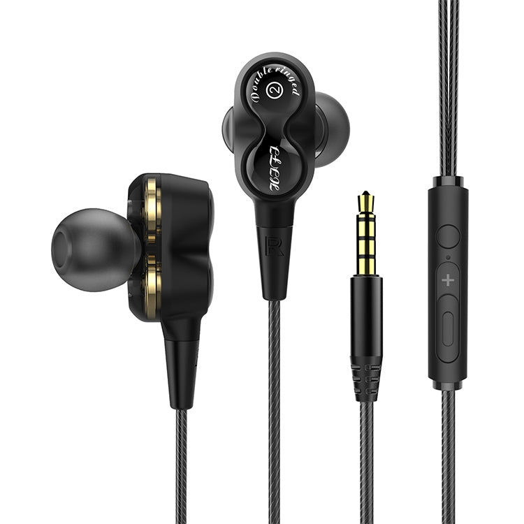 D12 1.2m Wired In-Ear 3.5mm Stereo Interface Wired Controlled HIFI Headphones Dual Motion Loop Music Headphones for Gaming with Packaging (Black)