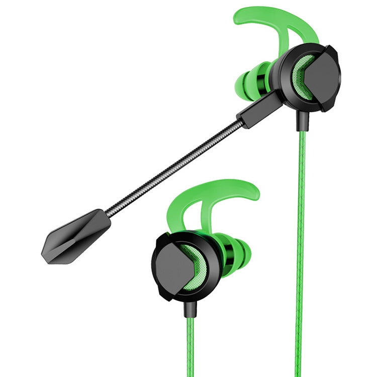 G1 1.2m Cableado en la Oreja 3.5 mm Interfaz Auriculares Stereo Videojuego Auriculares para juegos Móviles con Micrófono Versión de lujo Empaquetado (Verde)
