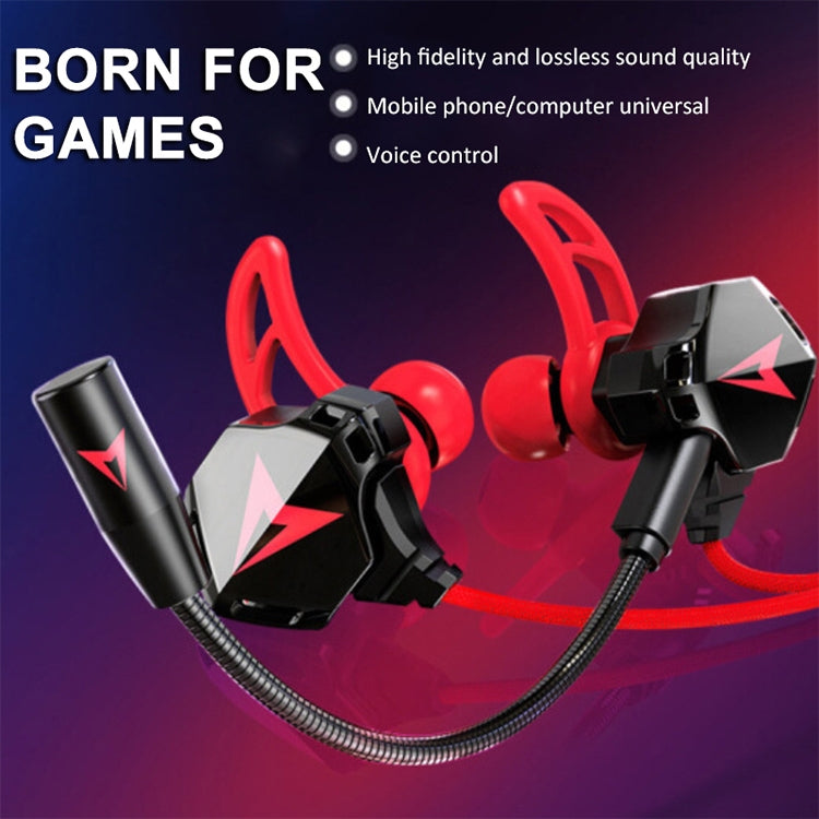 G5 1.2m Wired In-Ear 3.5mm Stereo Interface Wired Controlled HIFI Headphones Video Game Mobile Gaming Headset with Mic (Black Red)