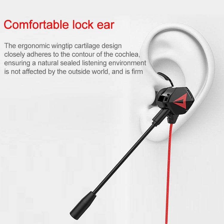 G5 1.2m Wired In-Ear 3.5mm Stereo Interface Wired Controlled HIFI Headphones Video Game Mobile Gaming Headset with Mic (Black Red)