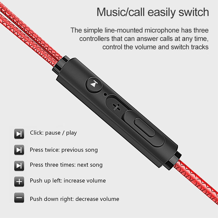 G5 1.2m Cableado en la Oreja 3.5mm Interfaz Stereo Auriculares HIFI Controlados por Cable Videojuego Auriculares para juegos Móviles con Micrófono (Negro Rojo)