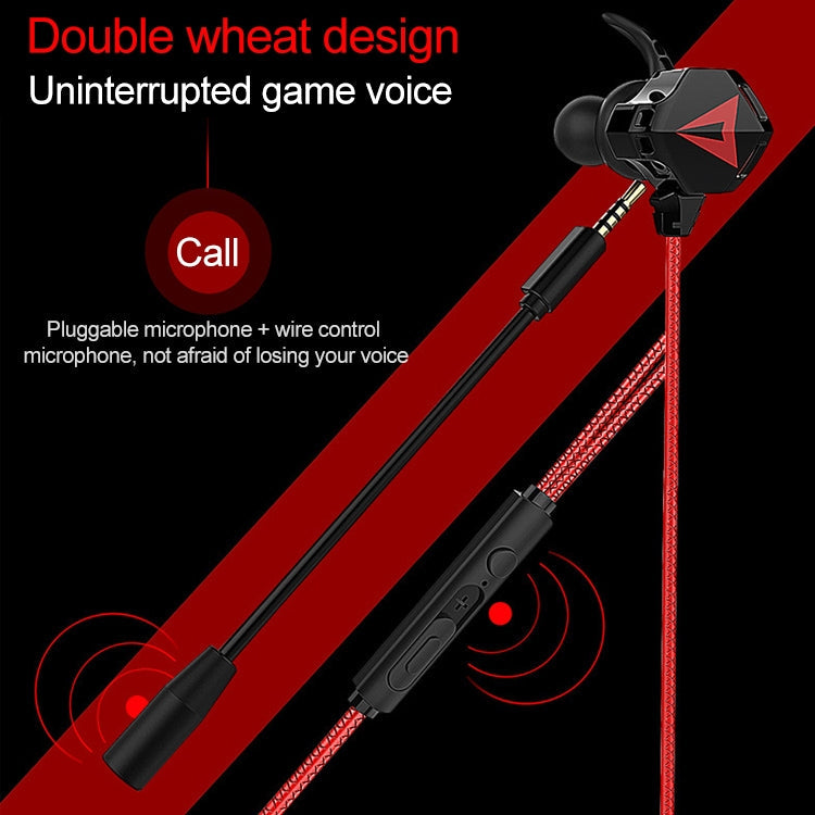 G5 1.2m Cableado en la Oreja 3.5mm Interfaz Stereo Auriculares HIFI Controlados por Cable Videojuego Auriculares para juegos Móviles con Micrófono (Negro Rojo)
