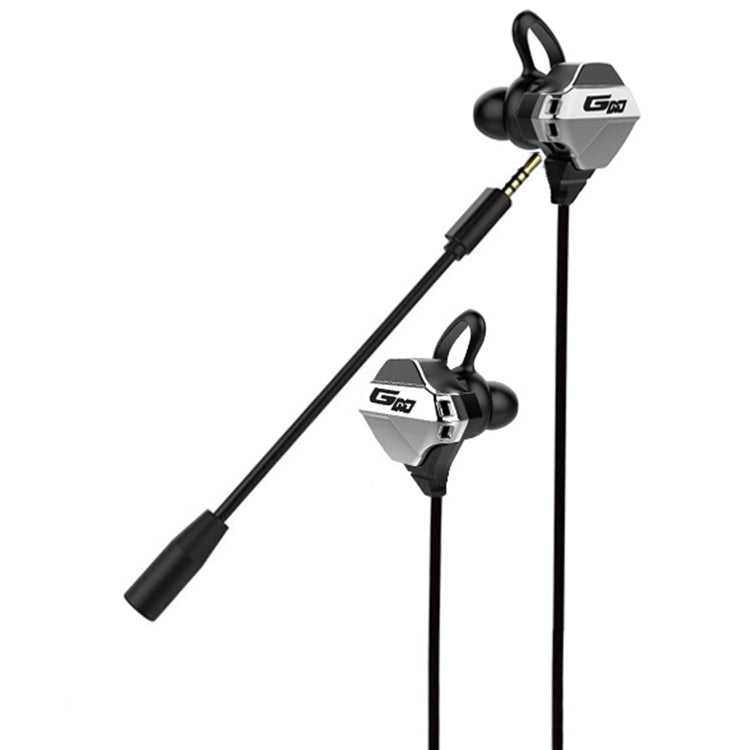 G10-A Auriculares de alta fidelidad Controlados por Cable Stereo con interfaz de 3.5 mm en el Oído Auriculares de Videojuegos para juegos Móviles con Micrófono (Negro Plateado)