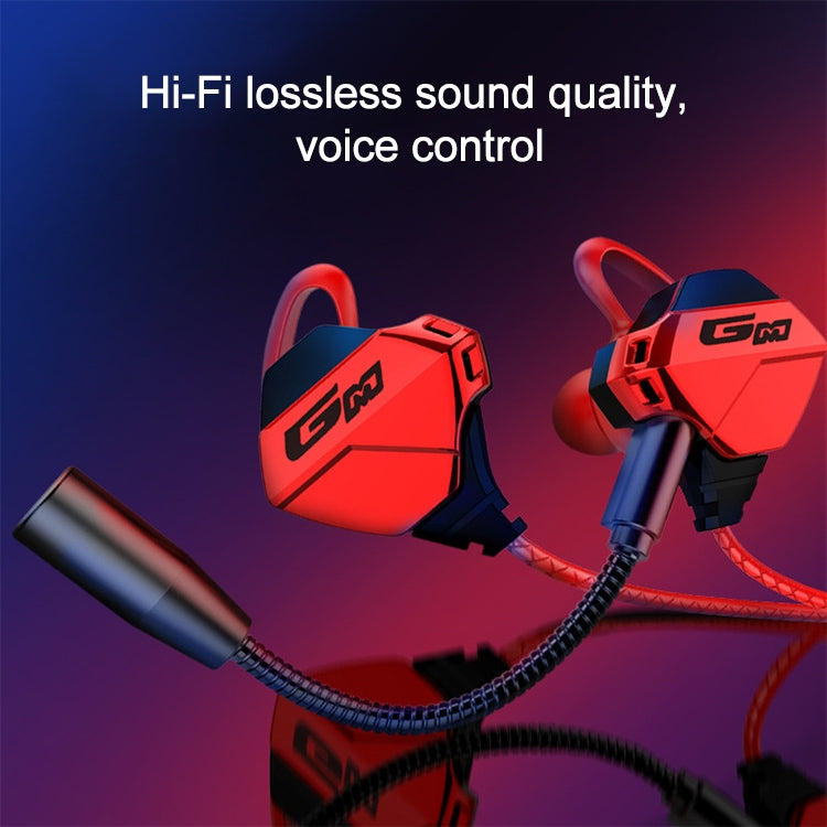 G10-A HiFi Headphones Wired Controlled Stereo with 3.5mm In-Ear Interface Gaming Headset for Mobile Games with Mic (Red)