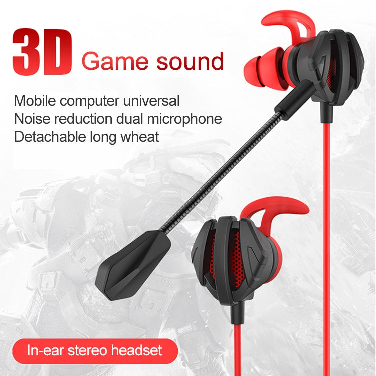G6 Wired In Ear 3.5mm Interface Stereo Headphones HIFI Wired Controlled Video Game Mobile Gaming Headset with Mic (Red)