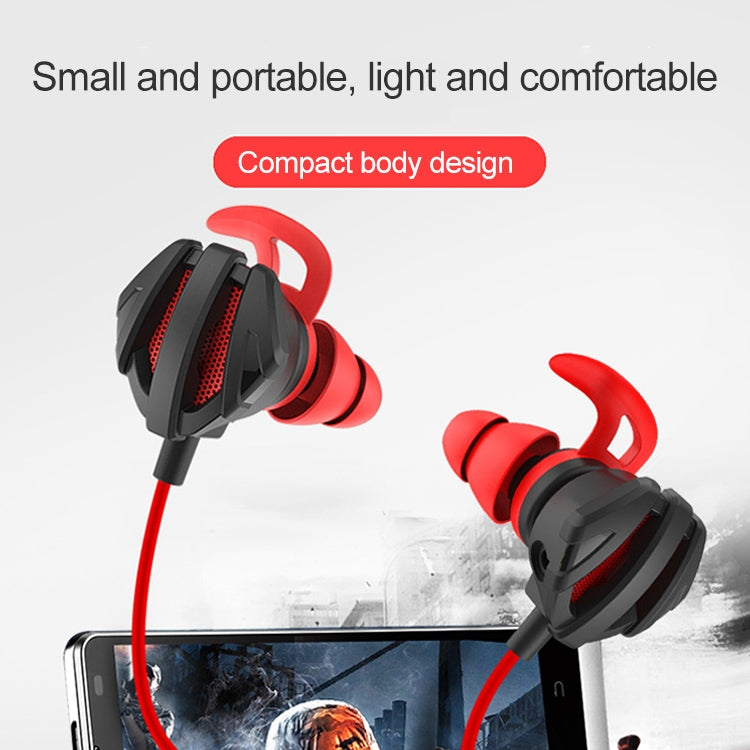 G6 filaire dans l'oreille 3,5 mm interface casque stéréo HIFI filaire contrôlé jeu vidéo casque de jeu mobile avec micro (rouge)