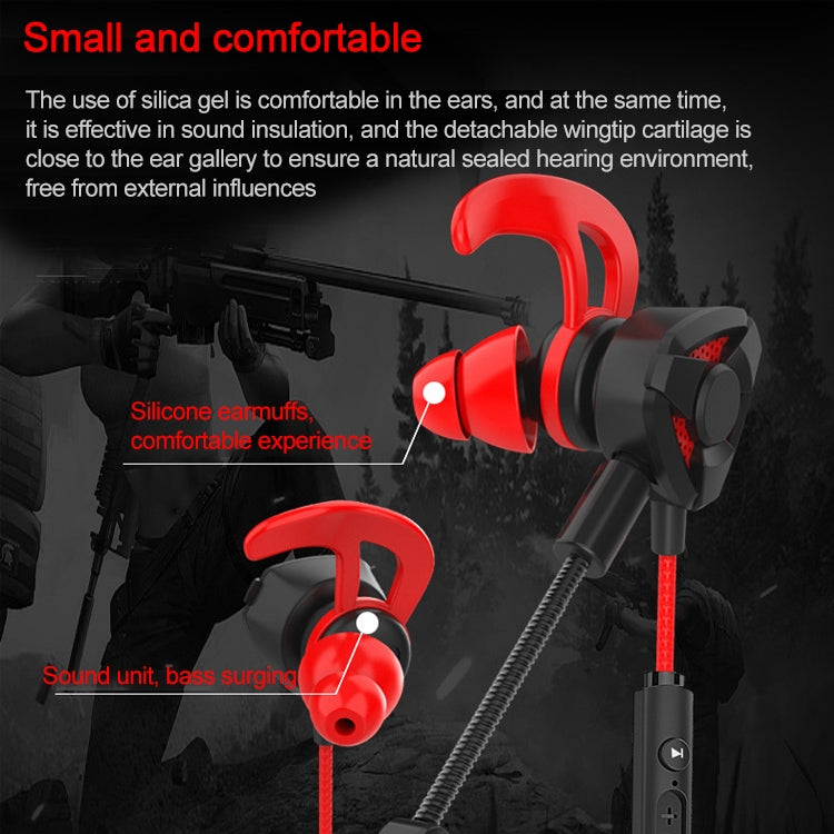 G9 1.2m Cableado en la Oreja 3.5mm Interfaz Stereo Auriculares HIFI Controlados por Cable Videojuego Auriculares para juegos Móviles con Micrófono (Rojo)