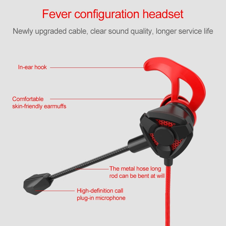 G9 1.2m Wired In-Ear 3.5mm Stereo Interface Wired Controlled HIFI Headphones Video Game Mobile Gaming Headset with Mic (Red)