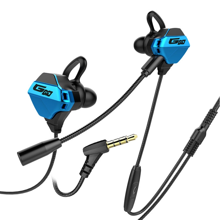G10 1,2 m filaire dans l'oreille 3,5 mm interface stéréo filaire contrôlée casque HIFI jeu vidéo casque de jeu mobile avec micro édition Deluxe (noir bleu)