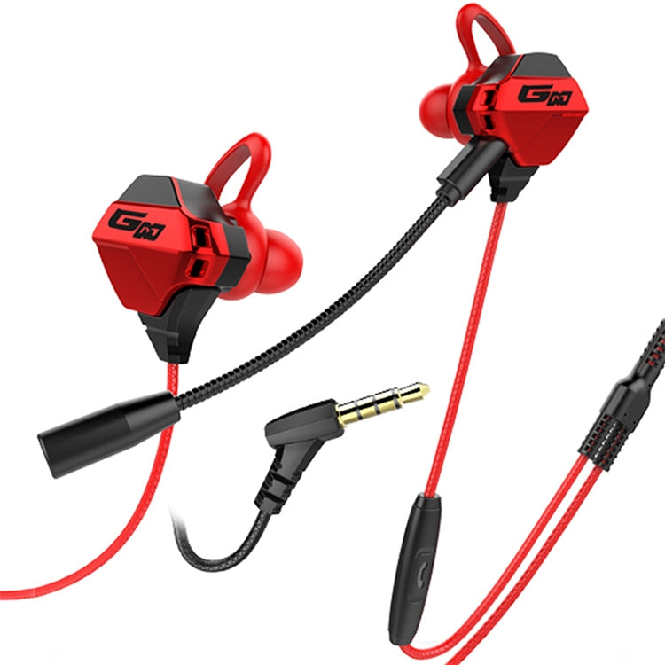 G10 1.2m Cableado en la Oreja Interfaz de 3.5 mm Stereo Auriculares HIFI Controlados por Cable Videojuego Auriculares para juegos Móviles con Micrófono Edición de lujo (Rojo)