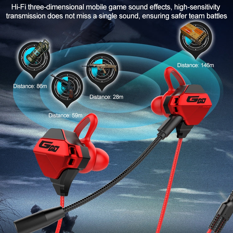 G10 1.2m Cableado en la Oreja Interfaz de 3.5 mm Stereo Auriculares HIFI Controlados por Cable Videojuego Auriculares para juegos Móviles con Micrófono Edición de lujo (Rojo)