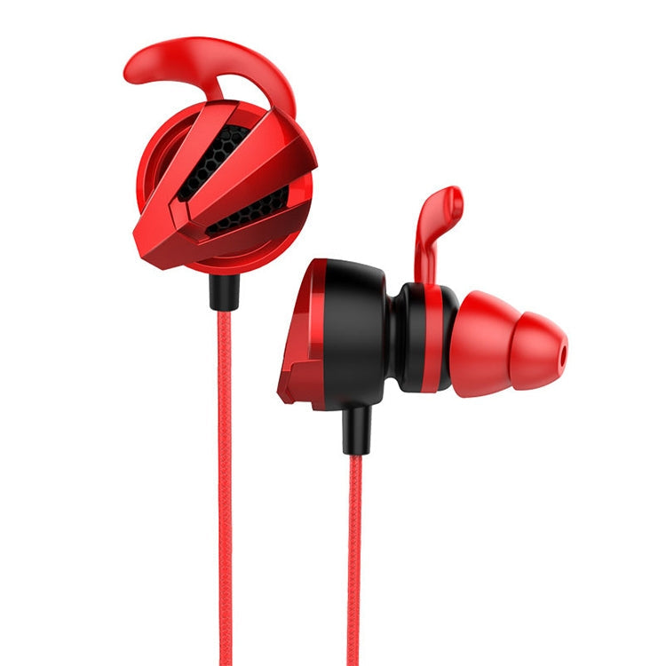 G12 1,2 m Filaire In-Ear Interface 3,5 mm Stéréo Filaire Contrôlé + Casque HIFI Amovible Jeu Vidéo Casque de Jeu Mobile avec Micro (Rouge)
