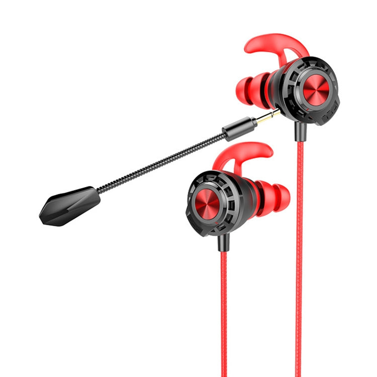 G16 1,2 m Filaire In-Ear Interface 3,5 mm Stéréo Filaire Contrôlé + Casque HIFI Amovible Jeu Vidéo Casque de Jeu Mobile avec Micro (Rouge)