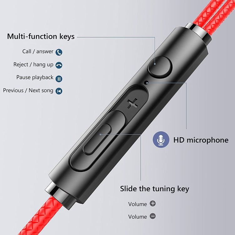 G16 1.2m Cableado en la Oreja Interfaz de 3.5 mm Stereo Controlado por Cable + Auriculares HIFI desmontables Videojuego Auriculares para juegos Móviles con Micrófono (Rojo)