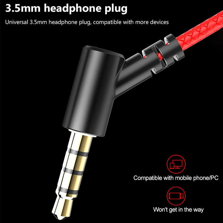 G16 1.2m Cableado en la Oreja Interfaz de 3.5 mm Stereo Controlado por Cable + Auriculares HIFI desmontables Videojuego Auriculares para juegos Móviles con Micrófono (Rojo)