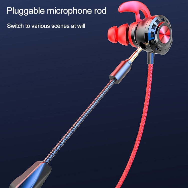 G16 1,2 m Filaire In-Ear Interface 3,5 mm Stéréo Filaire Contrôlé + Casque HIFI Amovible Jeu Vidéo Casque de Jeu Mobile avec Micro (Rouge)