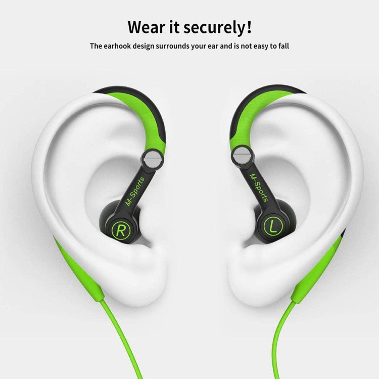 Mucro MB-232 Correr en Ear Sport Earhook Auriculares Stereo alámbrica para el gimnasio Jogging (Verde)