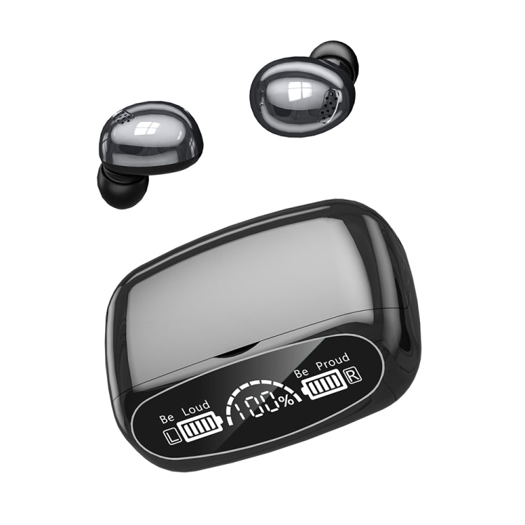 M32 IPX7 Electroplating Mirror Bluetooth Earphone with LED Display and Smart Touch (Black)