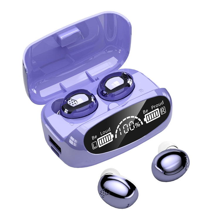 Auriculares Bluetooth de espejo de galvanoplastia M32 IPX7 con Pantalla LED y tacto Inteligente (púrpura)