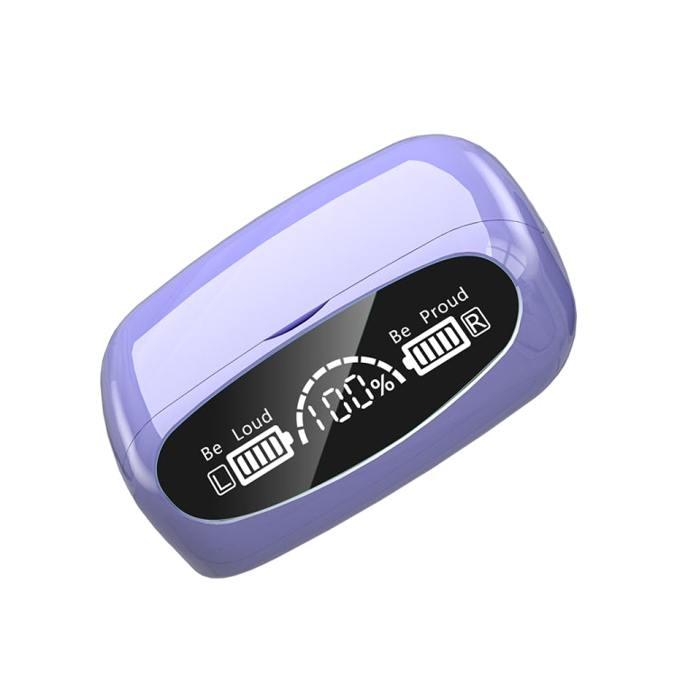 Auriculares Bluetooth de espejo de galvanoplastia M32 IPX7 con Pantalla LED y tacto Inteligente (púrpura)