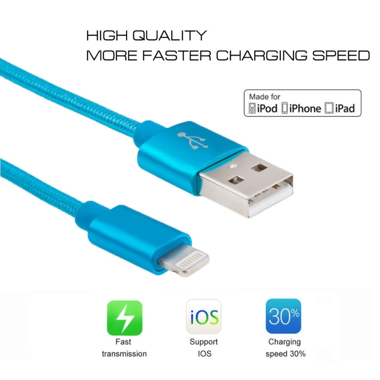 1m 3A Weave Style Metal Head 8 Pin to USB Charger / Data Cable For iPhone XR / iPhone XS MAX / iPhone X &amp; XS / iPhone 8 &amp; 8 Plus / iPhone 7 &amp; 7 Plus / iPhone 6 &amp; 6s &amp; 6 Plus &amp; 6s Plus / iPad (Blue)