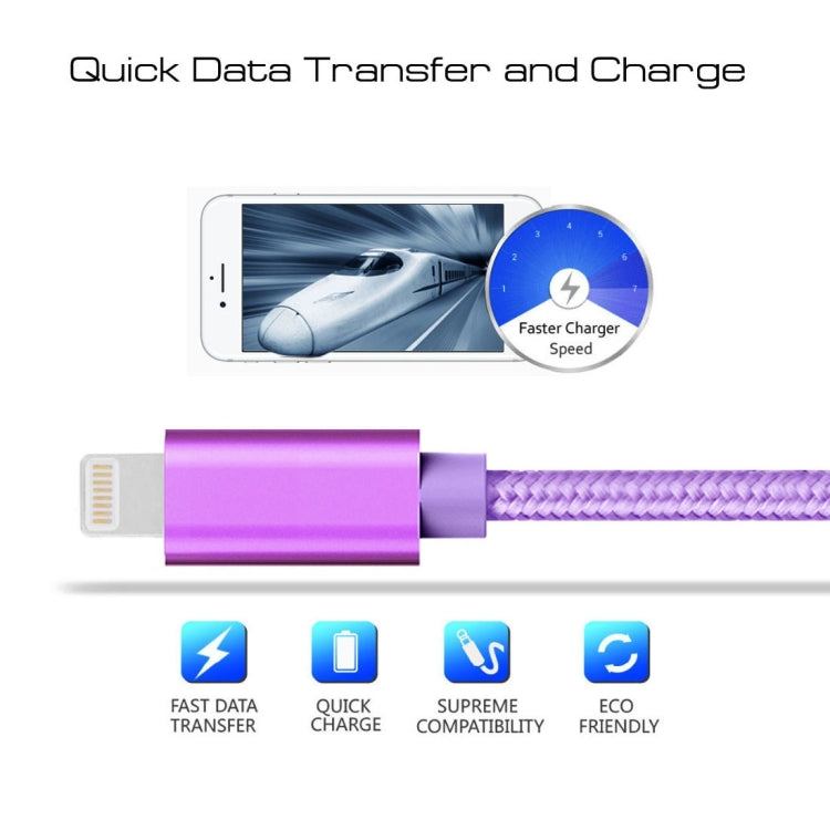 1m 3A Weave Style Metal Head 8 Pin to USB Charger / Data Cable For iPhone XR / iPhone XS MAX / iPhone X &amp; XS / iPhone 8 &amp; 8 Plus / iPhone 7 &amp; 7 Plus / iPhone 6 &amp; 6s &amp; 6 Plus &amp; 6s Plus / iPad (Purple)