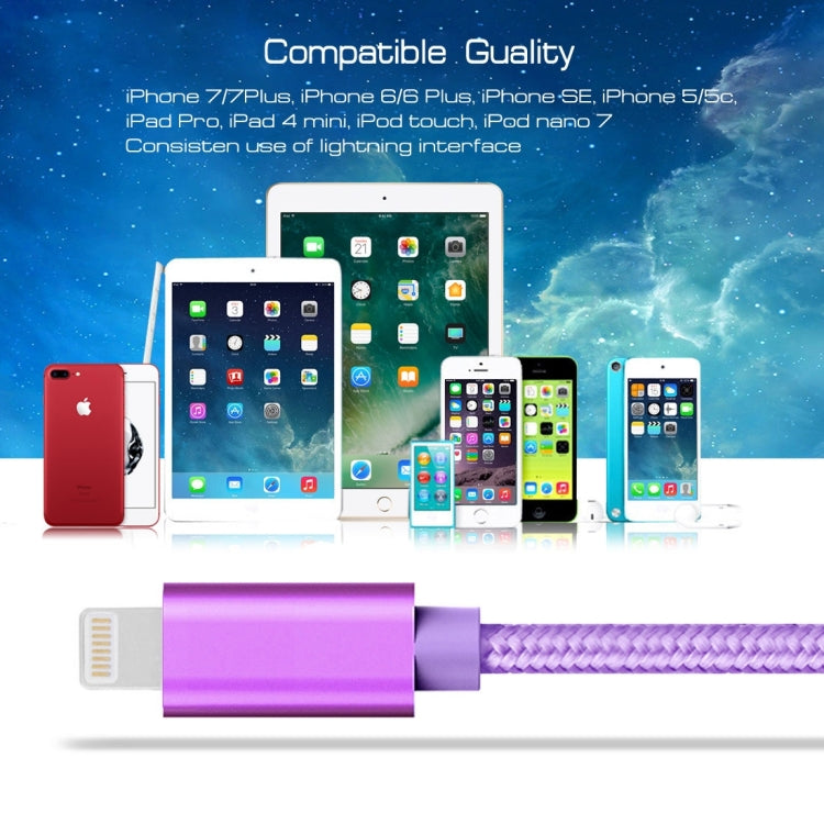 1m 3A Weave Style Metal Head 8 Pin to USB Charger / Data Cable For iPhone XR / iPhone XS MAX / iPhone X &amp; XS / iPhone 8 &amp; 8 Plus / iPhone 7 &amp; 7 Plus / iPhone 6 &amp; 6s &amp; 6 Plus &amp; 6s Plus / iPad (Purple)