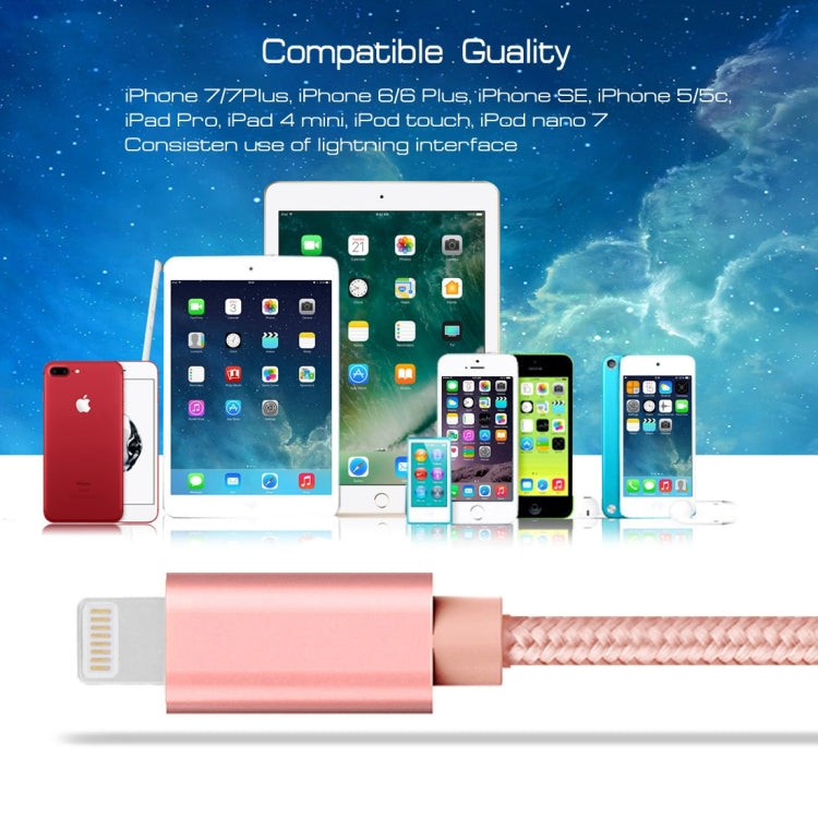 1m 3A Weave Style Metal Head 8 Pin to USB Charger / Data Cable For iPhone XR / iPhone XS MAX / iPhone X &amp; XS / iPhone 8 &amp; 8 Plus / iPhone 7 &amp; 7 Plus / iPhone 6 &amp; 6s &amp; 6 Plus &amp; 6s Plus / iPad (Rose Gold)