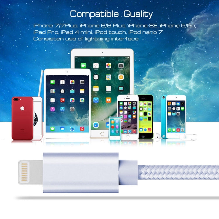 1m 3A Weave Style Metal Head 8 Pin to USB Charger / Data Cable For iPhone XR / iPhone XS MAX / iPhone X &amp; XS / iPhone 8 &amp; 8 Plus / iPhone 7 &amp; 7 Plus / iPhone 6 &amp; 6s &amp; 6 Plus &amp; 6s Plus / iPad (Silver)