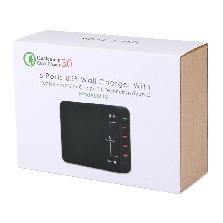 Q8118 1 FAST Charge 3.0 + 4 USB Smart ID + 1 USB-C / Type-C 3.1 Desktop USB Charger For iPhone / iPad / Galaxy / Huawei / Xiaomi / LG / HTC / Meizu and other Smart Phones