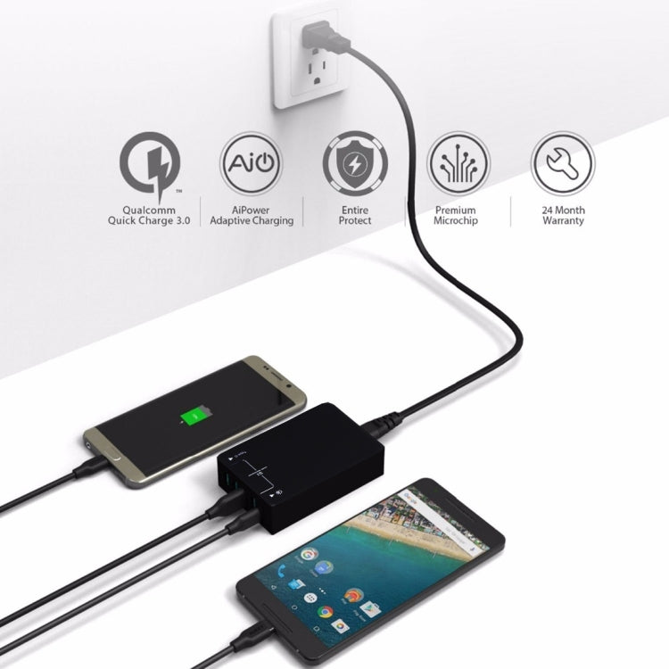 Q8118 1 FAST Charge 3.0 + 4 USB Smart ID + 1 USB-C / Type-C 3.1 Chargeur USB de bureau pour iPhone / iPad / Galaxy / Huawei / Xiaomi / LG / HTC / Meizu et autres téléphones intelligents
