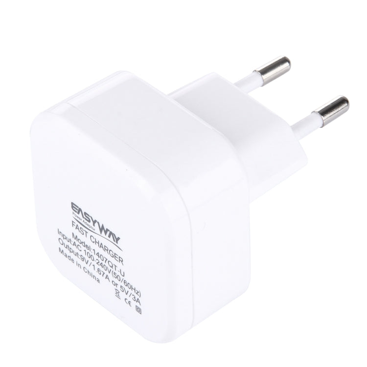 9V/1.67A or 5V/3A High Compatibility USB Charger For iPad iPhone Galaxy Huawei Xiaomi LG HTC and other Smart Phones rechargeable devices EU Plug (White)