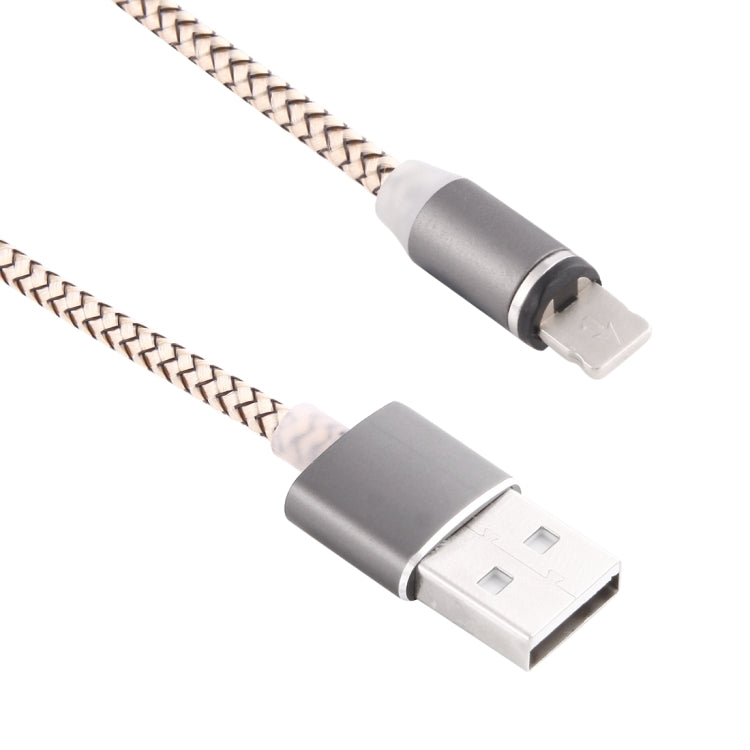 Rotación de 360 grados 8 Pin a USB 2.0 Estilo de tejido de tejido Cable de Carga Magnético con indicador LED longitud del Cable: 1m (Oro)