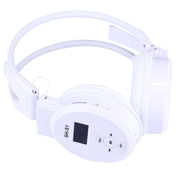 Auriculares Deportivos Inalámbricos HiFi Stereo plegables SH-S1 con Pantalla LCD para mostrar información de pista y Tarjeta SD / TF Para Teléfonos Inteligentes y iPad y Portátiles y Portátiles y MP3 u otros dispositivos de Audio (Blanco)
