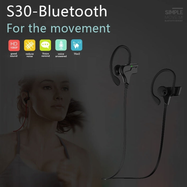 Auricular Bluetooth de gancho de Oreja S30 con Control de volumen + MIC Soporte Llamada a mano libre (Negro)