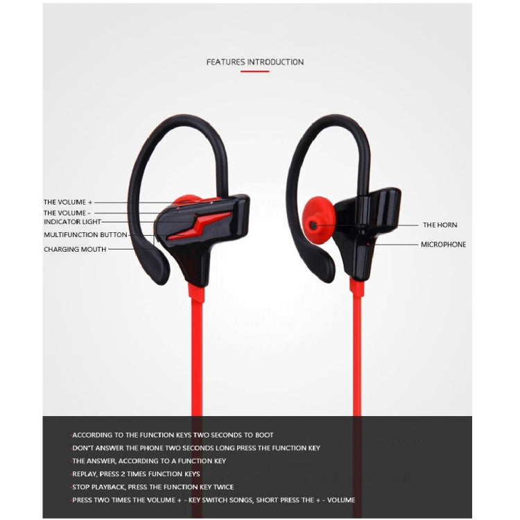Auricular Bluetooth de gancho de la Oreja S30 con Control de volumen + MIC soporte Llamada a mano libre (Rojo)