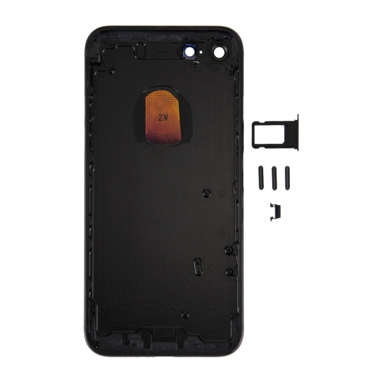 6 en 1 pour iPhone 7 (couvercle de batterie + plateau de carte + touche de contrôle du volume + bouton d'alimentation + interrupteur de sourdine touche de vibration + signal) couvercle de boîtier complet (noir de jais)