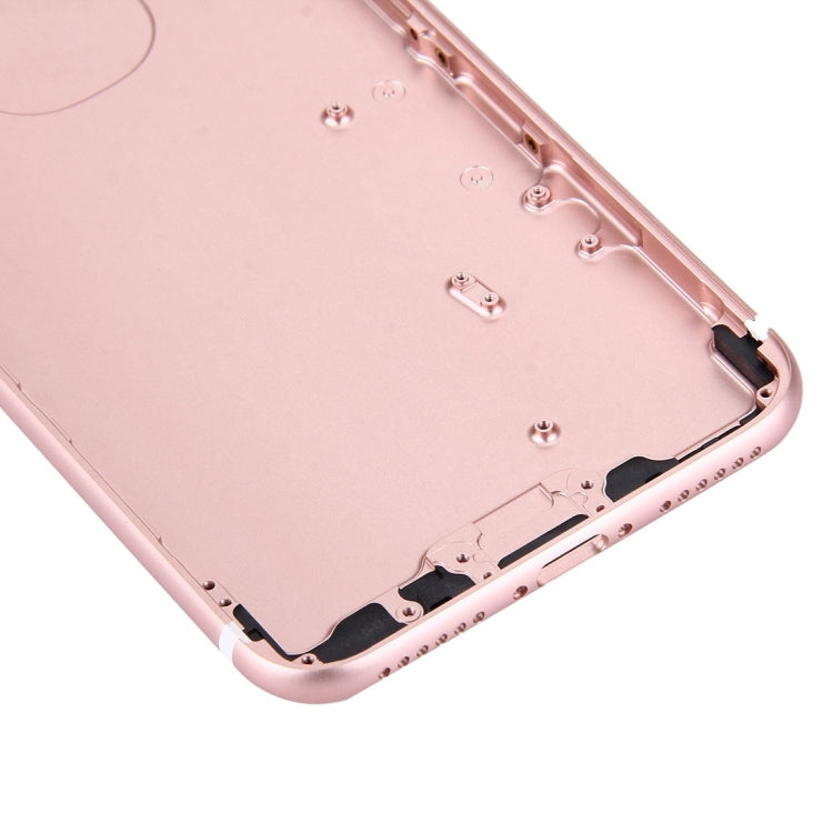 5 en 1 pour iPhone 7 (couvercle de la batterie + plateau de carte + touche de contrôle du volume + bouton d'alimentation + touche de vibreur de l'interrupteur muet) Couvercle du boîtier complet (or rose)