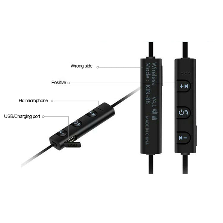 Auricular Bluetooth de Control de alambre in-88 KIN-88 con Micrófono (Negro)