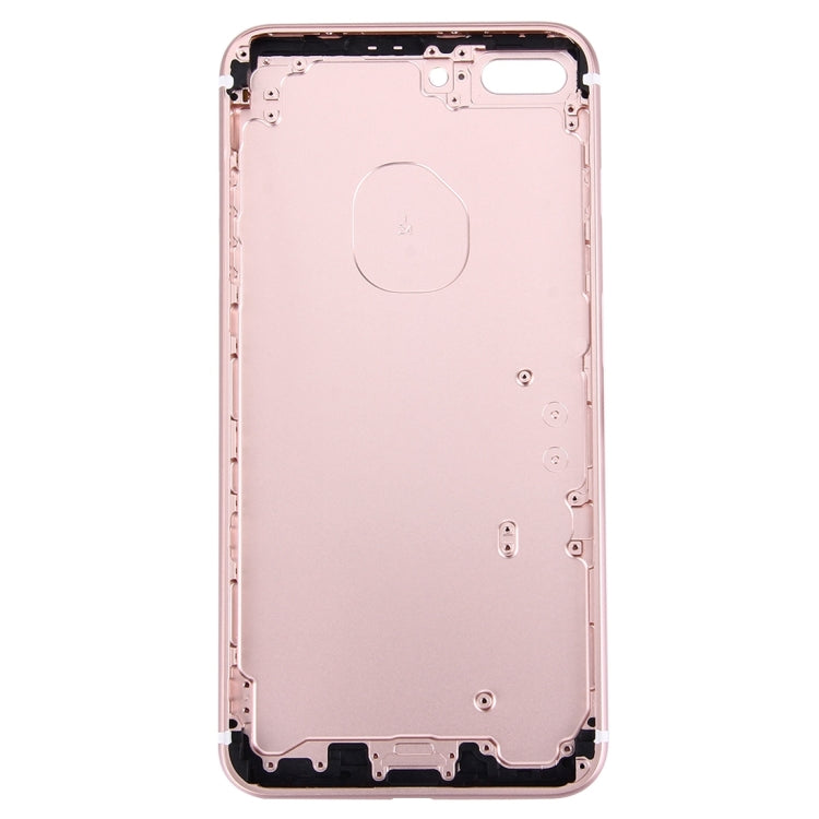 5 en 1 pour iPhone 7 Plus (couvercle de batterie + plateau de carte + touche de contrôle du volume + bouton d'alimentation + touche de vibreur de l'interrupteur muet) couvercle de boîtier complet (or rose)